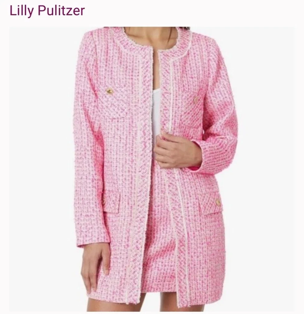 Lilly Pulitzer Dashielle Tweed Jacket Pink‎ Palms women’s  Size 4 - Picture 10 of 17